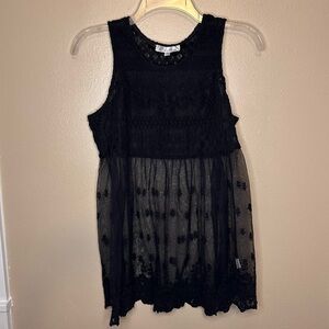 Rebellion Women’s Sheer Lace Babydoll Tank Top Size Large Black